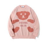 Men Sweater Towel Embroidery Cartoon Bear Knitwear Men High Street Fashion Brand Loose round Neck Sweater