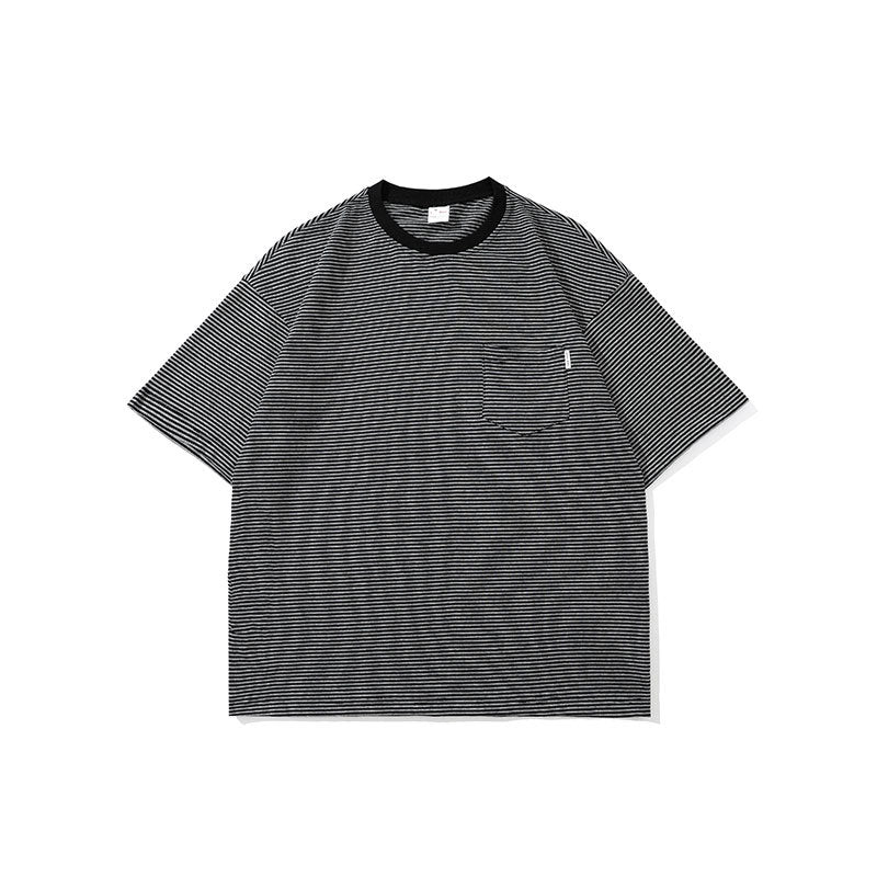Men T Shitrs Striped Printed Round Neck Loose