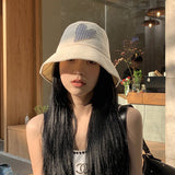 Women Bucket Hat Chessboard Grid Love Fisherman Sunshade