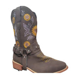 Beth Dutton Shoes Autumn and Winter High Brown Embroidery SUNFLOWER round Toe Low-Top Dr. Martens Boots