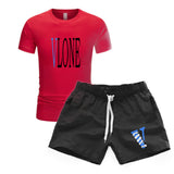 Vlone T Shirts & Shorts 2 Piece Set Men'S Short Sleeve Sports Beach Shorts Round Neck T-Shirt