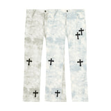 Man Fall Outfits Hip Hop Letter Paint-Splashing Style Graffiti Jeans Loose Straight Trousers