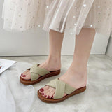 Women Open Toe Sandals Flats Summer Cross Slippers Fashion Outerwear Flat-Heeled Slippers