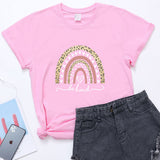 Valentine's Day T Shirt Women's Short-Sleeved T-shirt Heart Leopard Print Cotton