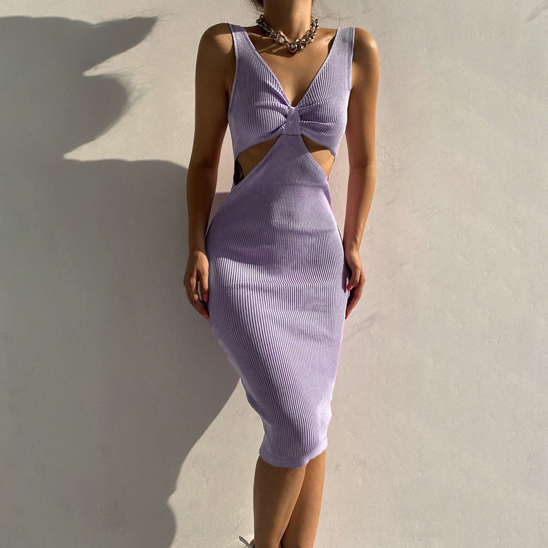 Mauve Dress Bridesmaid Autumn Fashion Strap Dress High Waist Slim Dress