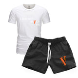 Vlone T Shirts & Shorts 2 Piece Set Men'S Sports Round Neck T-Shirt Shorts Set
