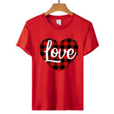 Valentine's Day T Shirt Love Letter Color Plaid Printed Pullover Short Sleeve Women's T-shirt
