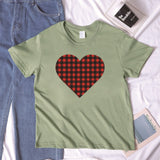 Valentine's Day T Shirt Winter plus Size Women's Clothing Plaid Heart Printing Loose