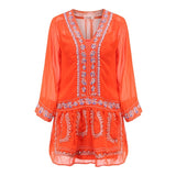 Beth Dutton Bohemian Summer Spring Midi Dress V-neck Sexy Embroidery See-through