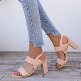 High Heels Ladies Sandals Large Size Summer Woven Peep Toe High Heel Casual Women's Sandals