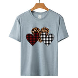 Valentine's Day T Shirts Couples Color Leopard Print Heart Printing Pullover Short Sleeve T-shirt