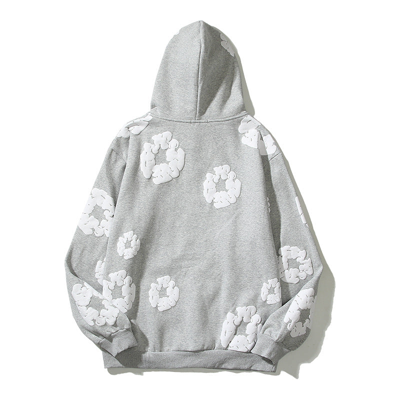 Kanye West Denim Tears Sunday Service Hoodie Autumn Winter Retro Three-Dimensional Foam Flower Print Embroidered Hoodie