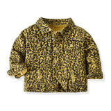 Children Jean Jackets Spring and Autumn Long Sleeve Lapel Leopard Print Casual Denim Top