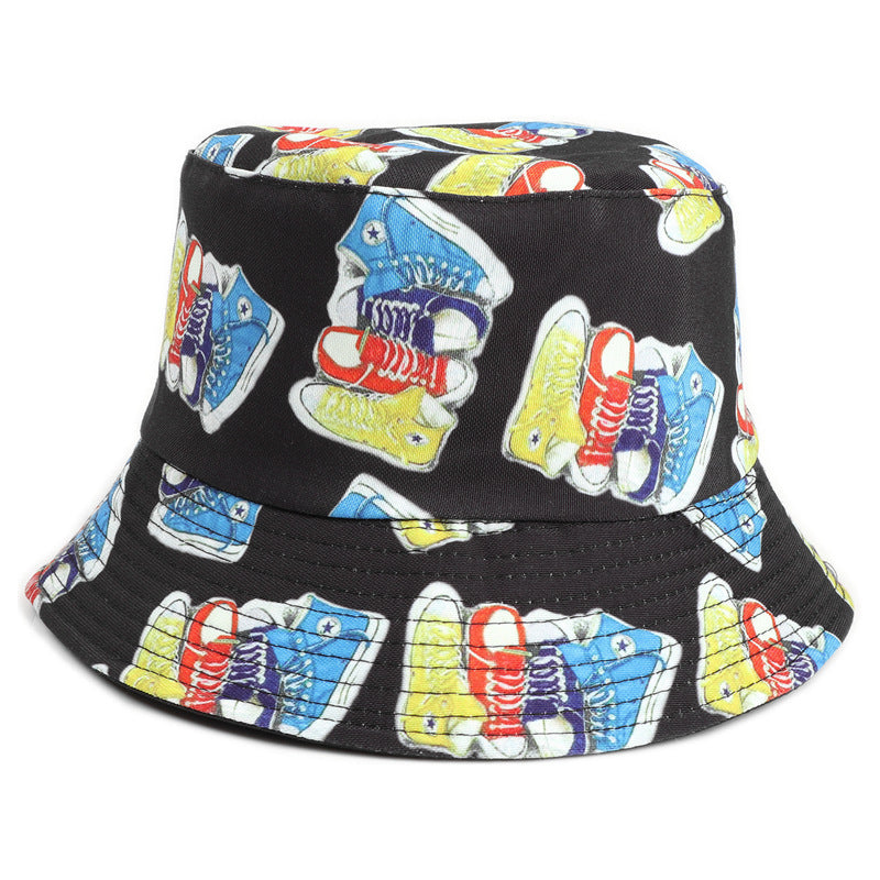 Bucket Hat Fishing Cap Cotton Print Fisherman Hat Bucket Hat Men's and Women's Cartoon Printed Sun Hat