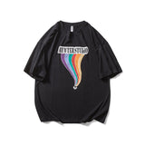 Men T Shitrs Rainbow Line Printed Round Neck