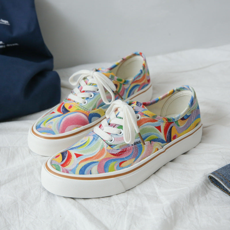 Canvas Shoes Spring Canvas Shoes Men's Rainbow Hand-Painted Shoes Street Shot Low-Top Cloth Shoes