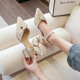 Low Heel Wedding Shoes Summer Sandals Mid Heel Pointed Toe Women's Chunky Heels