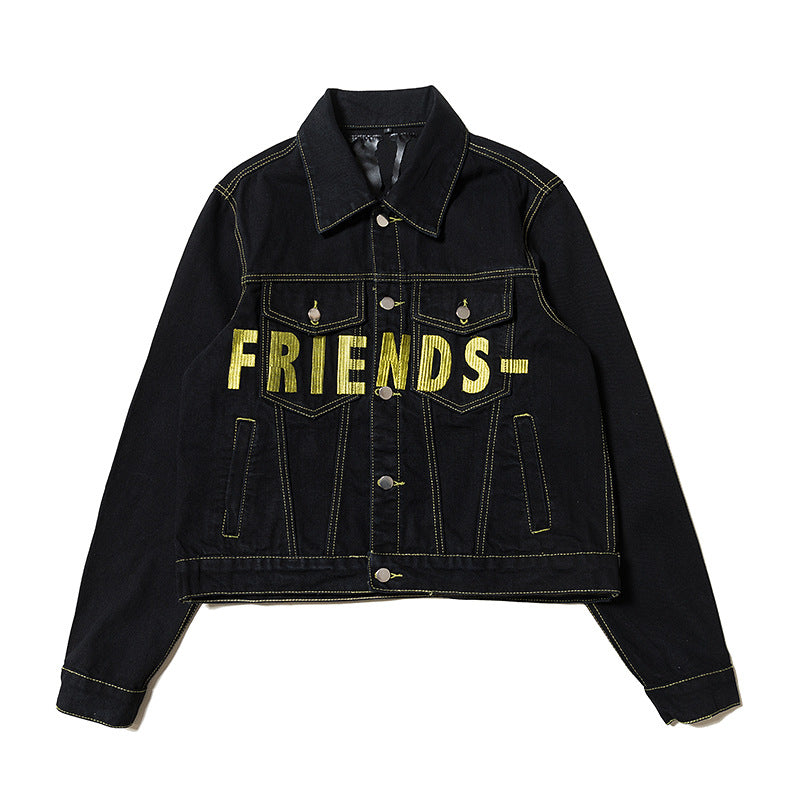 Vlone Jean Jacket 2021 Autumn And Winter Large V Men'S And Women'S Casual High Street Black Denim Jacket Jacket