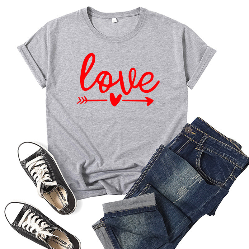 Valentine's Day T Shirts Couples Love Printed Short Sleeve round Neck T-shirt Men and Women Loose