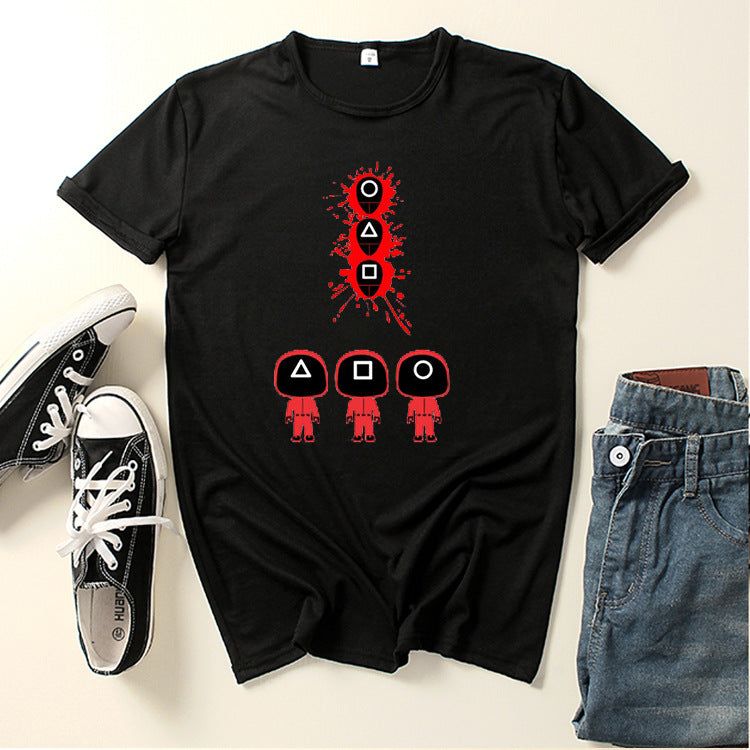 Squid Game Costume Loose Fashion Short-Sleeved Men's T-shirt round Neck Short-Sleeved T-shirt