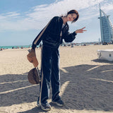 Velour Tracksuit Fashion Casual Baseball Uniform Two-Piece Set
