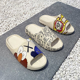 Mens Slide Summer Slippers Men'S Shoes Sesame Street Graffiti Casual Slippers