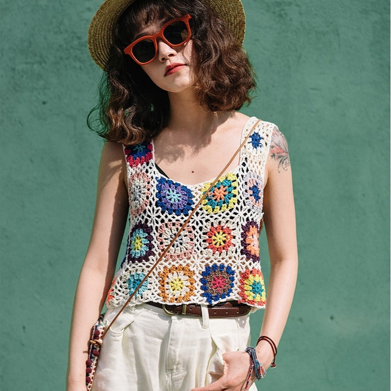 Coachella Music Festival Outfits Crocheted Short Small Sling Knitted Vest for Women