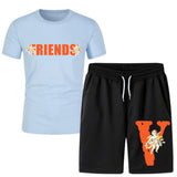 Vlone T Shirts & Shorts 2 Piece Set Short Sleeve T-Shirt Summer Loose Print T-Shirt