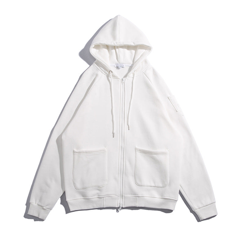 Man Fall Outfis Autumn Leisure Loose Tup Cardigan Multi-Pocket Hooded Street Sweater