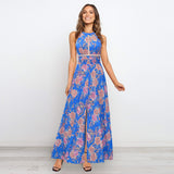 Nine Britton Dress Halter Cut-out Split Sexy Floral
