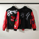 Cardigan Baseball Jacket Autumn and Winter Sicem Black and Red Stitching Baseball Uniform Jacket
