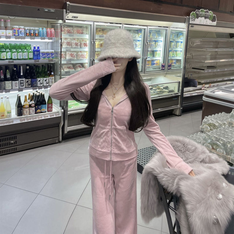 Velour Tracksuit Wuuus Fall Winter Hooded Fried Street Sweater Pants Two-Piece Set