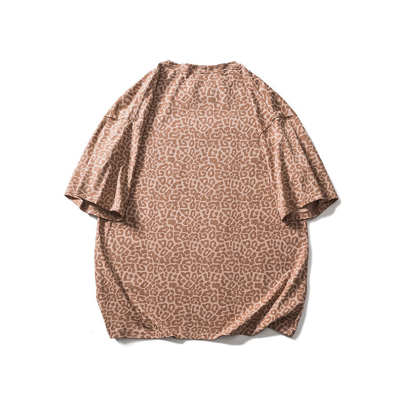 Men T Shitrs Full Printed Leopard Print Round Neck