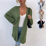 Women Cardigan Knit Sweater Autumn and Winter Solid Color Knitted Cardigan Mid-Length Sweater Women