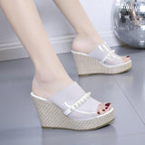 High Heels Slides Summer Pearl Transparent Large Size High Heel Sandals