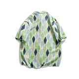 Men T Shitrs Diamond Lattice Color Matching Printing Lapel