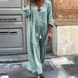 Gypsy Style Dresses Casual Printed V-neck Lace-up Long Sleeve