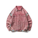 Men Denim Jackets Spring and Autumn Vintage Pink Patchwork Denim Jacket Men's Casual Jacket