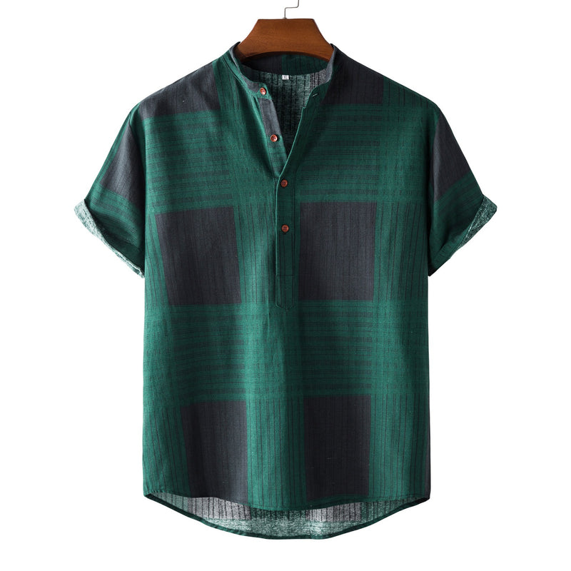 Camp Collar Shirt Loose Plaid Lapel Shirt