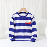 Children Long Sleeve Shirts Spring and Autumn Long-Sleeve T-shirt Middle and Big Children round Neck Stripes