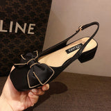 Nude Low Block Heel Chunky Heel Square Toe Bow