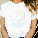 Valentine's Day T Shirts Couples T-shirt Heart Printing Women's Base Shirt round Neck plus Size
