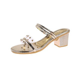 Women Open Toe Sandals Flats Summer Chunky Heel Open Toe Fashion Rivet Transparent Slippers