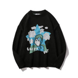 Men Sweater Cartoon Jacquard Sweater Men's Loose round Neck Pullover