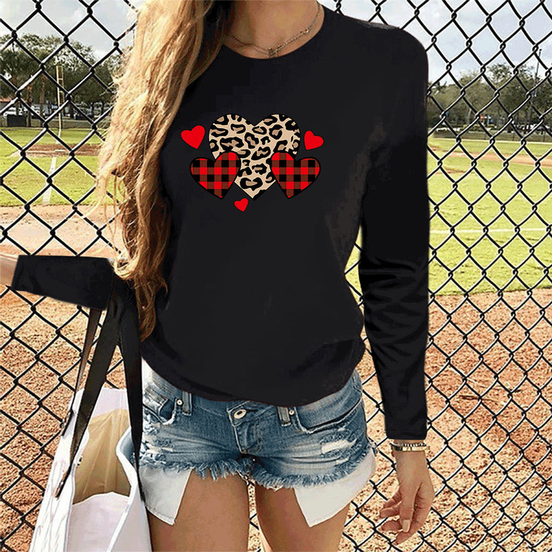 Valentine's Day T Shirt Solid Color Long Sleeve Heart Printing Casual
