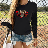 Valentine's Day T Shirt Solid Color Long Sleeve Heart Printing Casual
