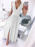 Mauve Dress Bridesmaid Summer Sleeveless Solid Color and V-neck Formal Dress Women's Dress