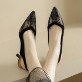 Nude Low Block Heel Lace Mesh Breathable Toe Cap Pointed