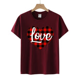 Valentine's Day T Shirt Love Letter Color Plaid Printed Pullover Short Sleeve Women's T-shirt