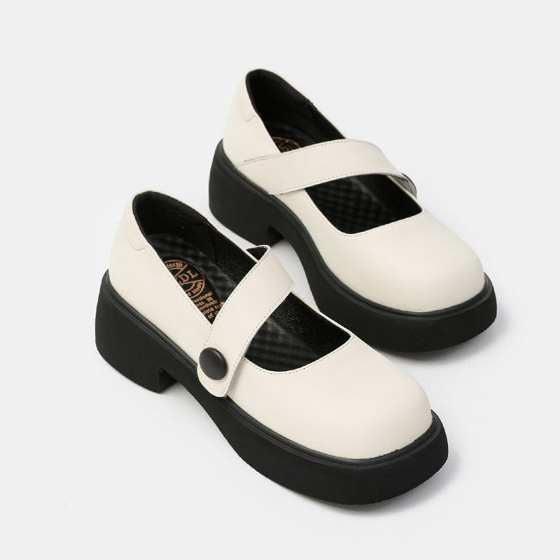 Mary Jane Shoes Retro French Women'S Round Toe Leather Shoes